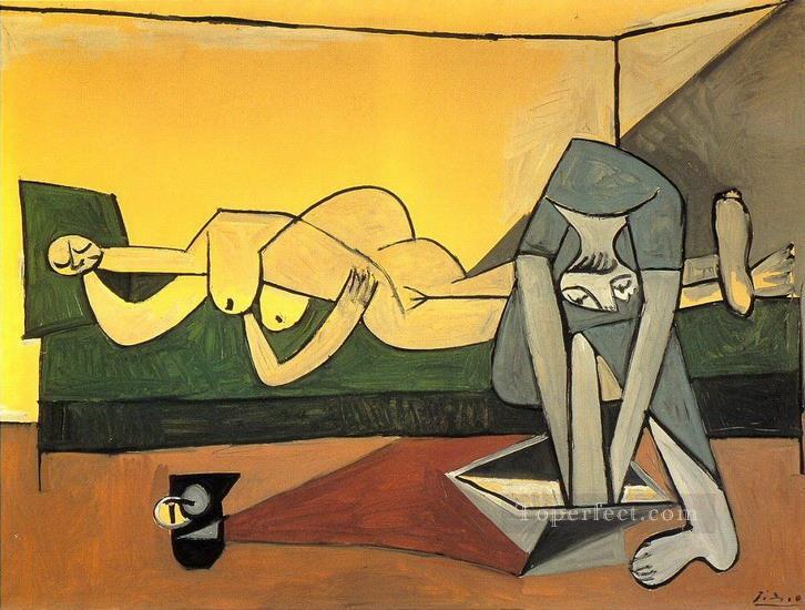 Femme couchee et femme qui se lave le pied 1944 Cubism Oil Paintings